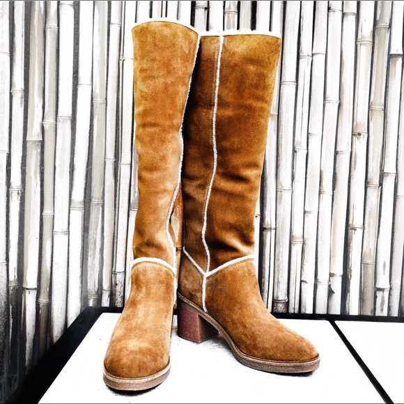 UGG Shoes - NEW UGG Chestnut Suede & Lamb Knee-Hi Heel Boot 10